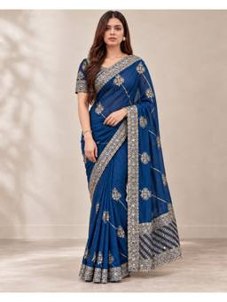 Sitanjali - Blue Embroidered Silk Blend Floral Zari Saree