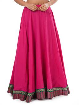 Ritivesh - Embroidered Lace and Patterned Border Pink Maxi Skirt