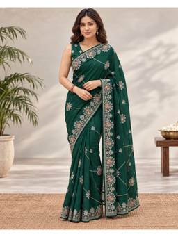 Sitanjali - Green Embroidered Silk Blend Floral Zari Saree