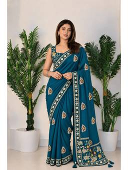 Sitanjali - Blue Embroidered Silk Blend Floral Zari Saree