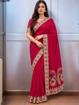 Sitanjali - Blue Embroidered Silk Blend Floral Zari Saree