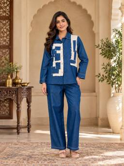 Zolo Label - Denim Navy Blue Patchwork Co-Ord Set