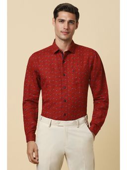 Allen Solly - Men Red Slim Fit Print Full Sleeves Formal Shirt