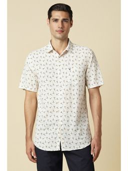 Allen Solly - Men Cream Slim Fit Print Half Sleeves Casual Shirts