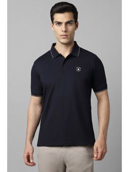 Louis Philippe - Men Navy Blue Solid Polo Neck T-Shirt