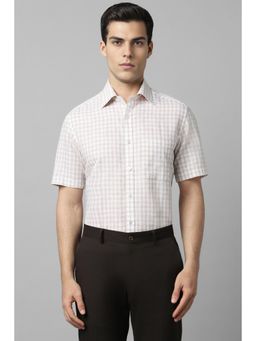 Louis Philippe - Men Beige Classic Fit Check Half Sleeves Formal Shirt