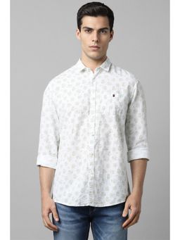 Louis Philippe - Men White Slim Fit Print Full Sleeves Casual Shirt
