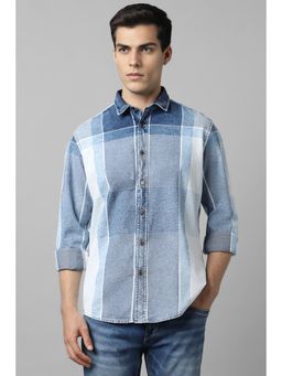 Louis Philippe - Men Blue Slim Fit Colorblock Print Full Sleeves Casual Shirt