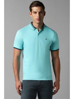 Louis Philippe - Men Blue Solid Polo Neck T-Shirt