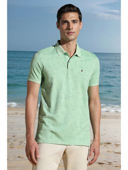 Louis Philippe - Men Green Floral Print Polo Neck T-Shirt