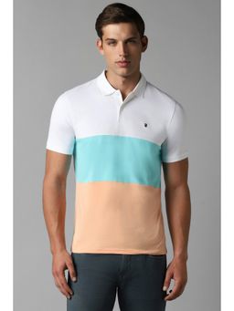 Louis Philippe - Men White Colorblock Polo Neck T-Shirt