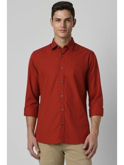 Peter England - Men Red Slim Fit Solid Full Sleeves Casual Shirt