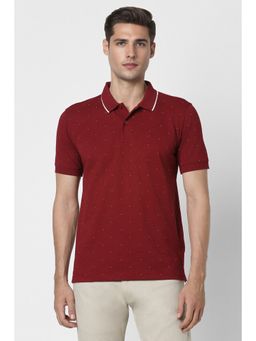 Peter England - Men Red Polka Dots Polo Neck Polo T-Shirt