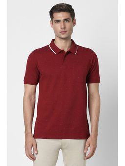 Peter England - Men Red Solid Polo Neck Polo T-Shirt