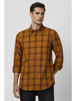Peter England - Men Yellow Slim Fit Check Shirt