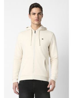 Peter England - Men Beige Solid Hooded Neck Sweatshirt