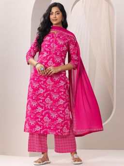 Libas - Red Pure Cotton Printed Kurta sets for Women