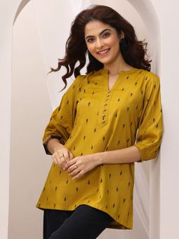 Libas - Mustard Woven Design Rayon Straight Short Kurtis for Women