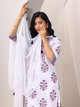 Libas - Purple Floral Kurta with Pant and Dupatta (Set of 3)