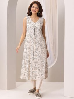 Libas - Off white Printed Silk Blend A-Line Kurta Set for Women
