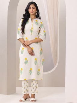 Libas - Off white Printed Cotton Straight Kurta Set for Women