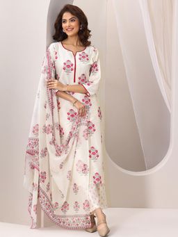 Libas - Off White Floral Kurta with Pant and Dupatta (Set of 3)
