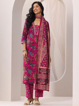 Libas - Pink Floral Kurta with Pant and Dupatta (Set of 3)