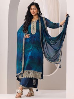 Libas - Teal Floral Kurta with Pant and Dupatta (Set of 3)
