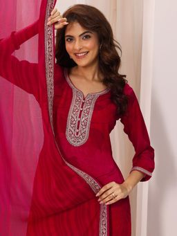 Libas - Red Floral Kurta with Pant and Dupatta (Set of 3)