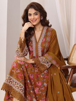 Libas - Mustard Printed Cotton Anarkali Sets for Women