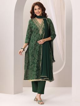 Libas - Green Embroidered Kurta with Pant and Dupatta (Set of 3)
