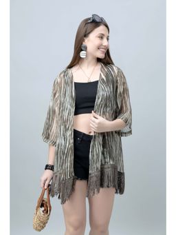 PURYS - Abstract Print Grey Kimono Shrug