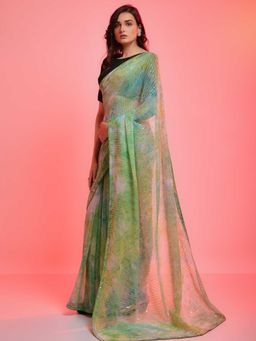 Odette - Green Chiffon with Sequence Work Sequence Saree with Unstitched Blouse