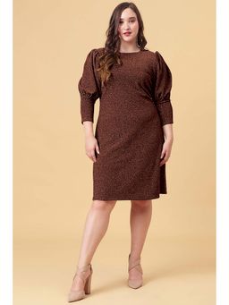 Curvy Lane - Brown Plus Size Evening Party Wear Shimmering Dress