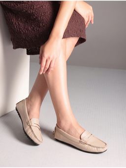 ALCAZO - Synthetic Leather Casual Driving Beige Loafers