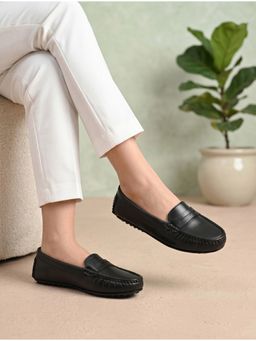 ALCAZO - Synthetic Leather Casual Driving Black Loafers