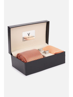 Van Heusen - Men Embroidered Peach Tie with Pocket Square & Cufflinks