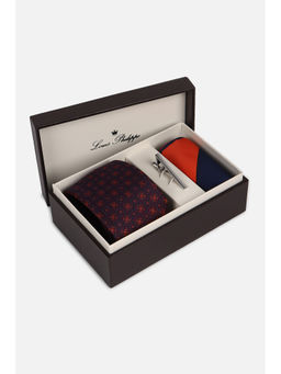 Louis Philippe - Men Printed Maroon Tie with Pocket Square & Lapel Pin