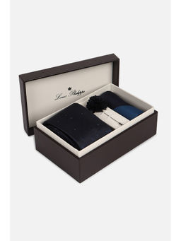 Louis Philippe - Men Printed Navy Blue Tie with Pocket Square & Lapel Pin