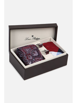 Louis Philippe - Men Embroidered Maroon Tie with Pocket Square & Cufflinks