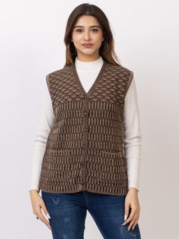 TWENTY ME - Casual Outdoor Wear Acrylic Blend V Neck Embroidered Brown Cardigan