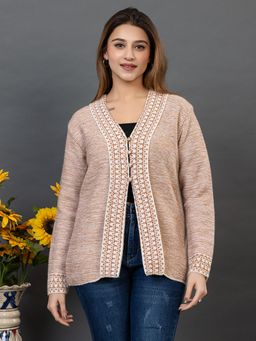 TWENTY ME - Women Acrylic Blend Lavender Full Sleeves V-Neck Cardigan