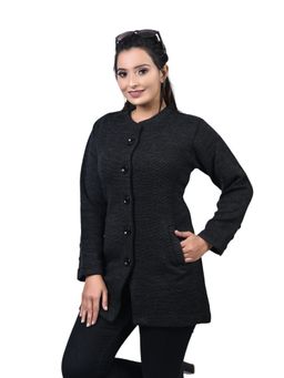 TWENTY ME - Casual Acrylic Wool Women Black Full Sleeves Long Cardigan