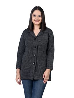 TWENTY ME - Casual Acrylic Wool Women Black Full Sleeves Long Cardigan