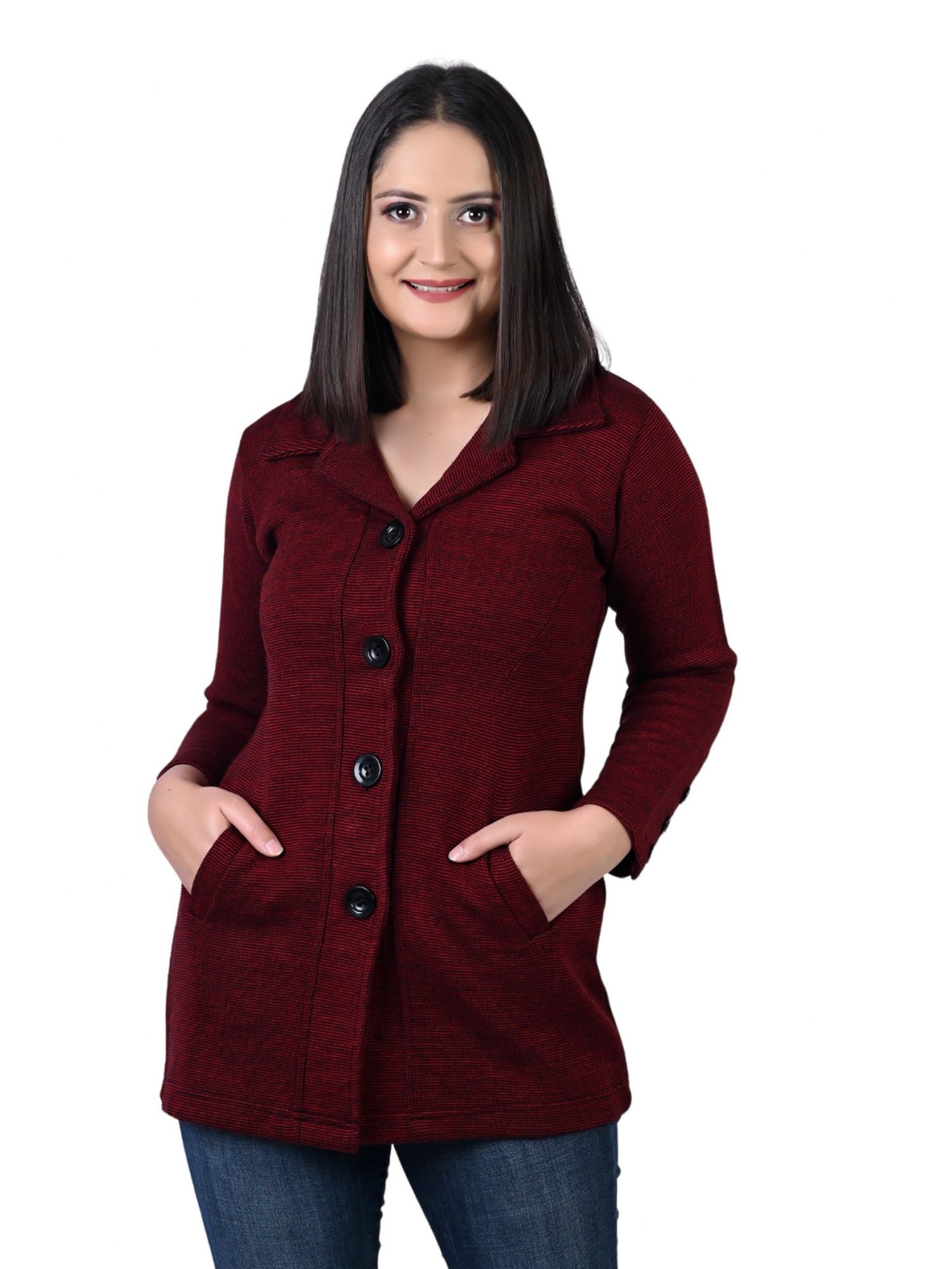twenty me Casual Acrylic Wool Women Maroon Full Sleeves Long Cardigan-picture-10