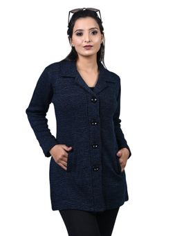 TWENTY ME - Casual Acrylic Wool Women Navy Blue Full Sleeves Long Cardigan