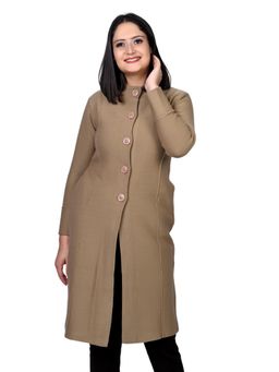 TWENTY ME - Casual Acrylic Brown Wool Full Sleeve Women Long Cardigan with Pockets