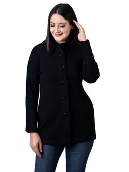 TWENTY ME - Casual Acrylic Wool Women Black Full Sleeves Long Cardigan