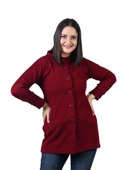 TWENTY ME - Casual Acrylic Wool Women Maroon Full Sleeves Long Cardigan