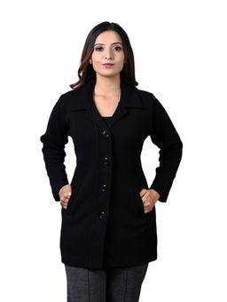 TWENTY ME - Casual Acrylic Wool Full Sleeve Women Black Long Cardigan with Pockets